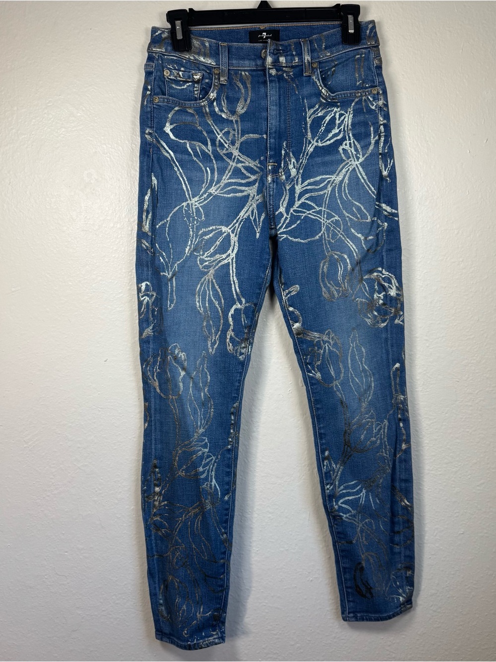 7 For All Mankind Jeans Women’s 27 The Skinny Metallic Floral Print Pants